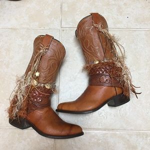 Size 8.5 Orange Tall Cowboy Boots UPCycled Cowgirl